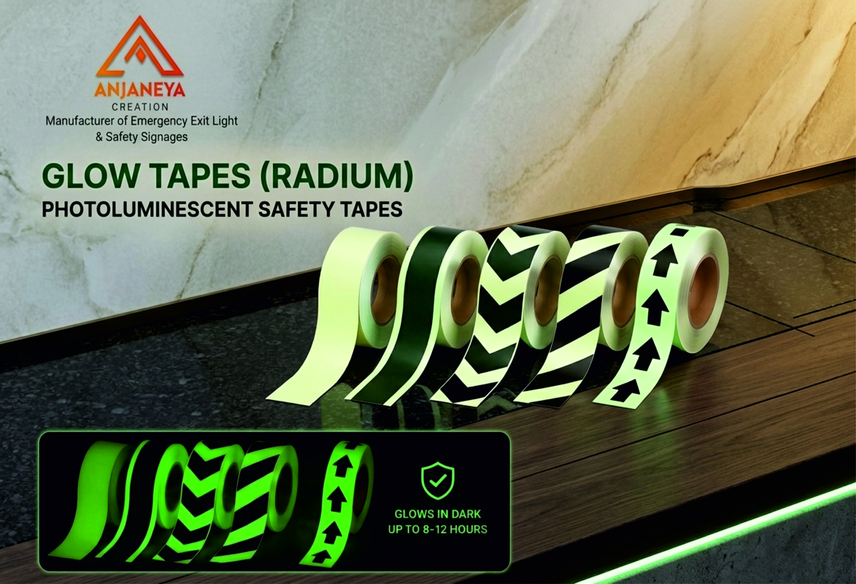 Photoluminescent Glow-in-Dark Safety Tape